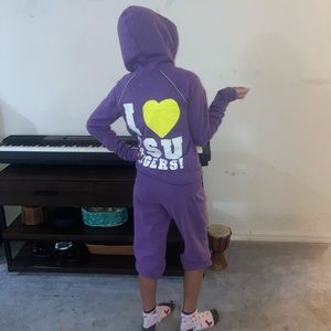 VS Pink XS Sweatsuit/Tracksuit Purple I♥️LSU Tigers Hoodie & Cropped Pants